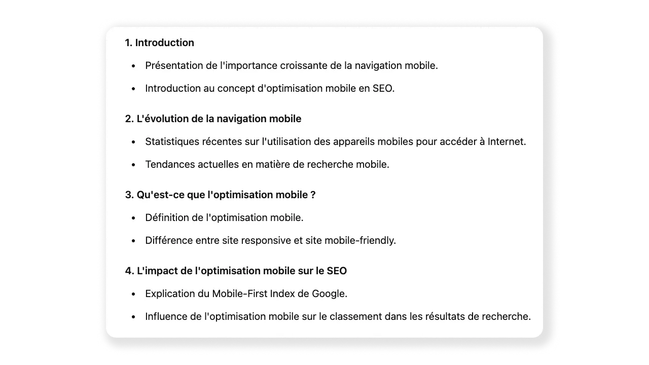 Chatgpt Crée un plan d'article structuré sur l'importance de l'optimisation mobile pour le SEO