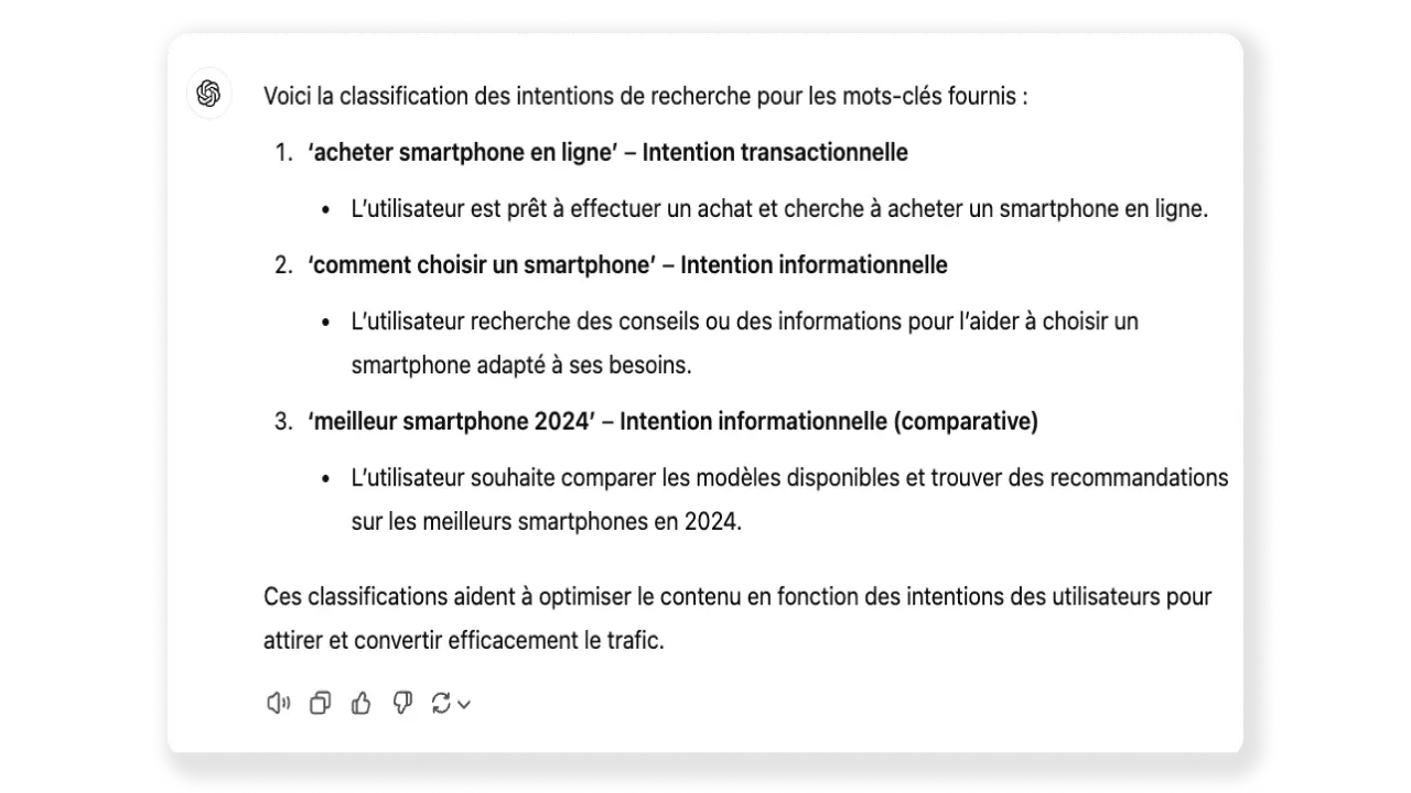 chatgpt classe des intentions de recherche
