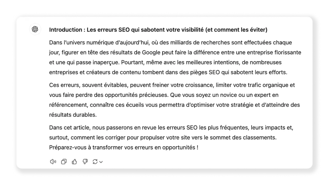 Chatgpt Rédige une introduction engageante pour un article sur les erreurs courantes à éviter en SEO